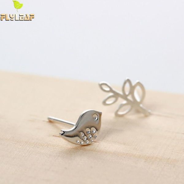 

flyleaf 100% 925 sterling silver tree branches birds stud earrings for women creative design lady fashion jewelry, Golden;silver