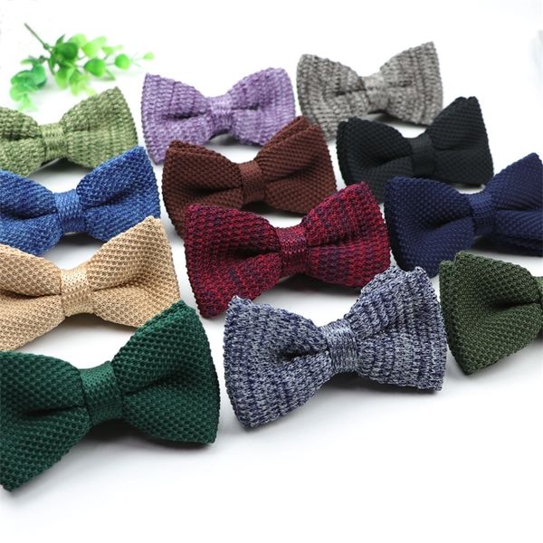 

men neck ties tuxedo knitted bowtie soild color bow tie thick double deck pre tied adjustable knitting casual ties t200805, Blue;purple