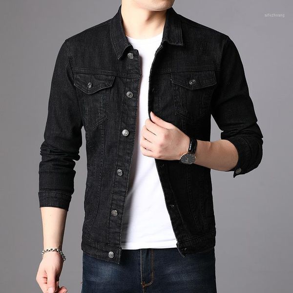 

spring men's retro denim jackets fashionable slim casual coat turn down collar quality cotton long sleeve outdoor black jacket1, White;black