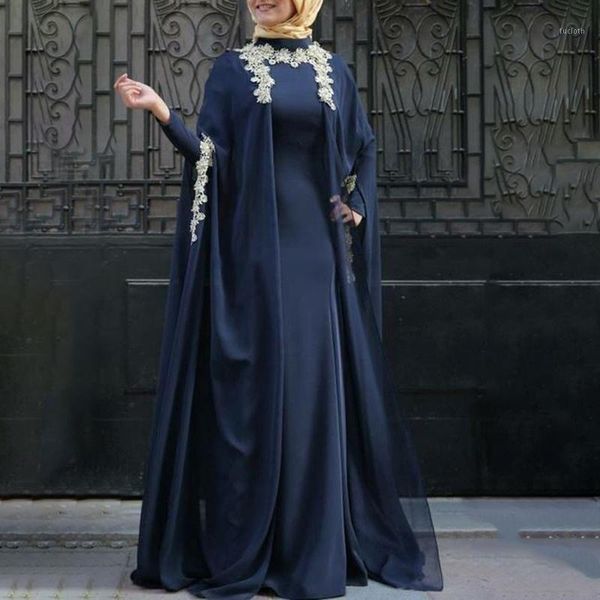 

wepbel two-piece set applique women muslim dress applique cloak plus size loose abaya long sleeve solid islamic clother1, Black;gray