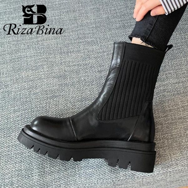

rizabina size 33-43 women short boots real leather thick bottom women winter shoes fashion winter ankle boots footwear, Black
