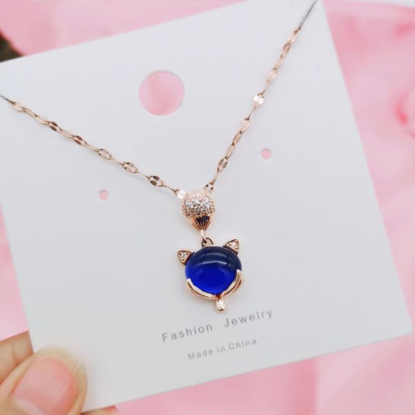 

fashionable ladies clavicle chain red garnet set with diamond fox necklace delicate versatile pendant chain aaa19, Silver