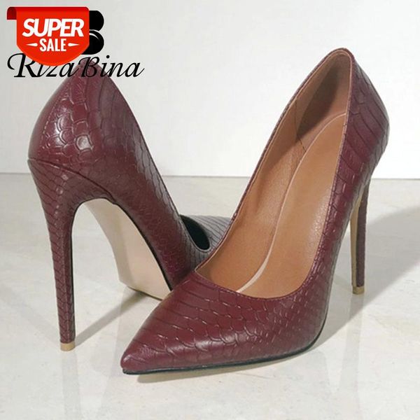 

rizabina party show women pumps pointed toe soft sole shoes owmen fashion thin high heels leather pattern footwear size 34-43 #up3i