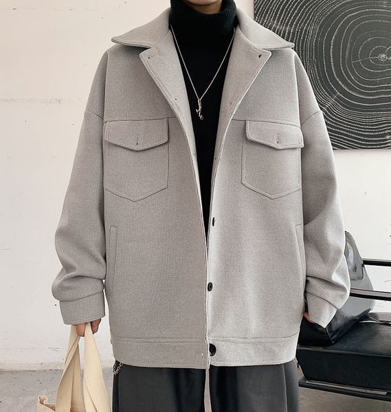 

2021 new men's casual oversize winter new woman classic short woolen coat korean streetwear man clothing wnui, Black