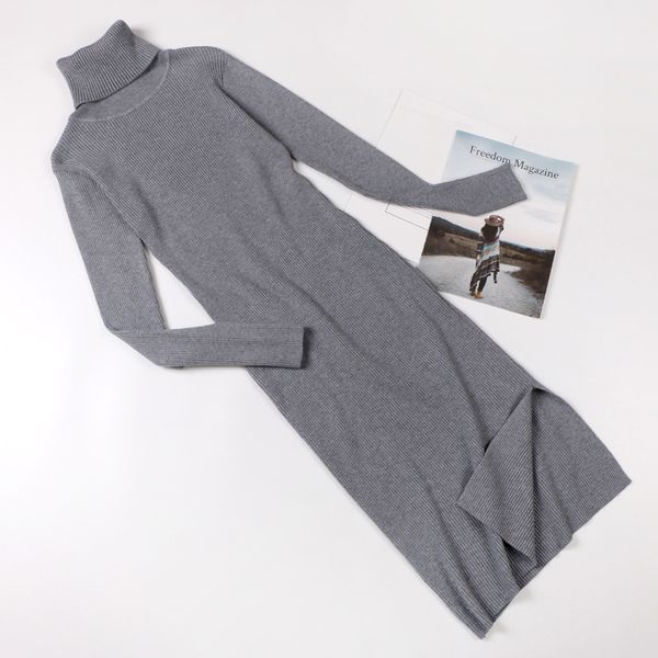 

2021 new turtleneck women sweater dress mid-calf long autumn winter thick warm female dresses slim soft rib knitted l6sn, White;black