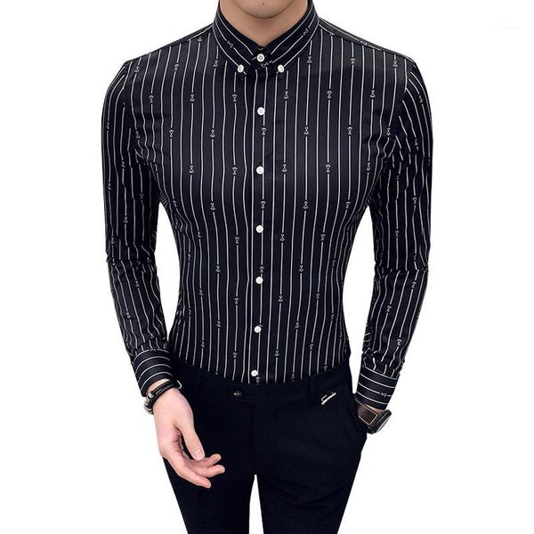 

summer shirt long sleeve men striped slim fit blouse business wedding party dress shirts chemise homme camisa masculina1, White;black