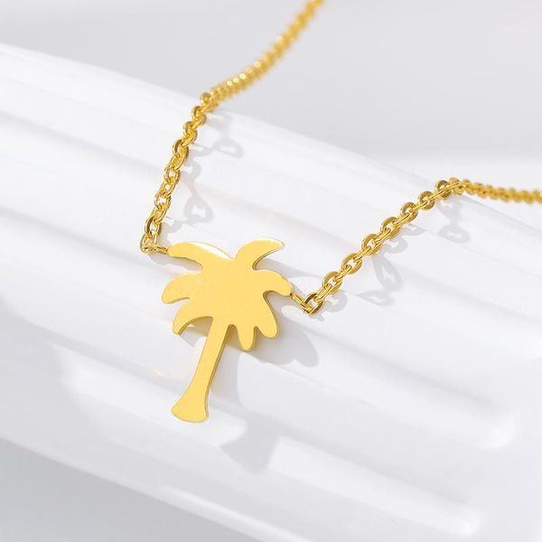 

summer style gold color palm tree pendant necklace women men tropical jewelry stainless steel boho chain charm coconut collares1, Silver