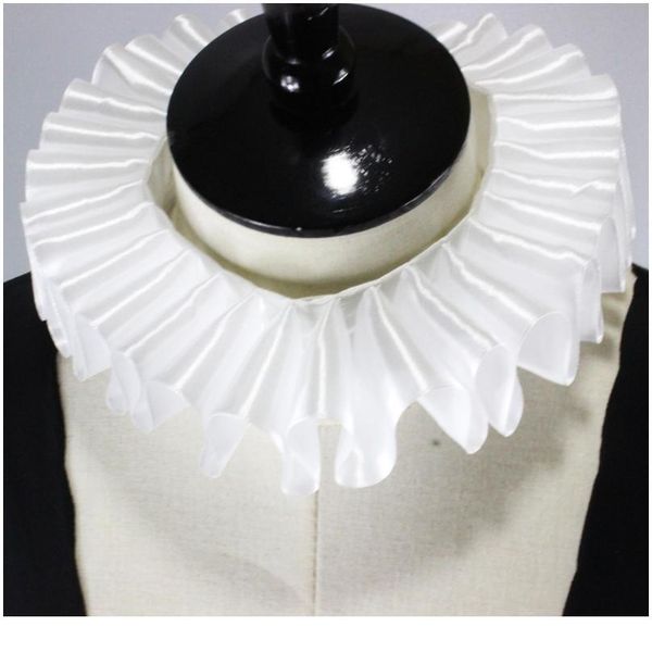 

women romantic ribbon bow ruffled fake collar victorian renaissance neck ruff white satin clown choker cosplay qylkrt, Blue;red