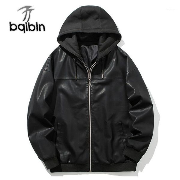 

2018 fashion leather jacket men winter standard pu leather jackets and coats hat detachable jaqueta couro masculina1, Black