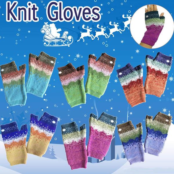 

women autumn winter hand warm gloves casual gradient contrast knitted snowflake pattern sweet gloves guantes handschoenen, Blue;gray