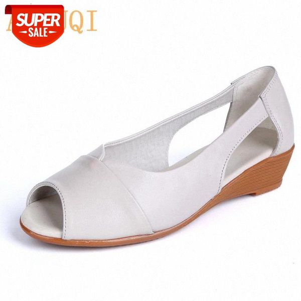

aiyuqi women sandals women shoes casual big size mom sandals 2020 new summer genuine leather wedge large size black or beige #m17j