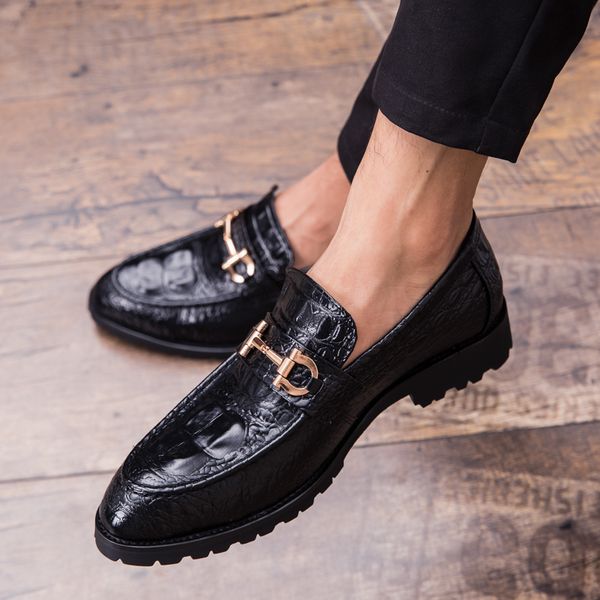 

cimim brand formal men new big size business dress crocodile shoes italy luxury men party wedding shoes fashion office loafers, Black