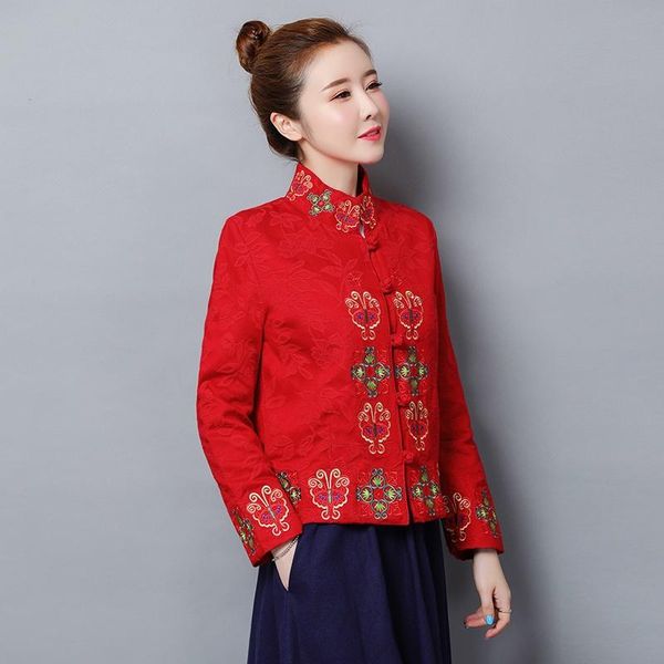 

traditional chinese clothing for women retro jacquard embroidery chinese mandarin jacket tang suit ladies ta1921, Red