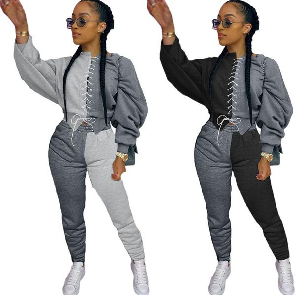 

patchwork two piece tracksuits women set winter sweatshirt sweatpants sweat suits women outfit sets matching sets rh862, Gray