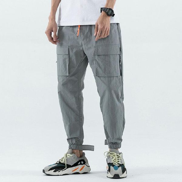 

men's pants nice harajuku men cargo long casual mens pocket hip hop streetwear youth jogging workout trousers, Black