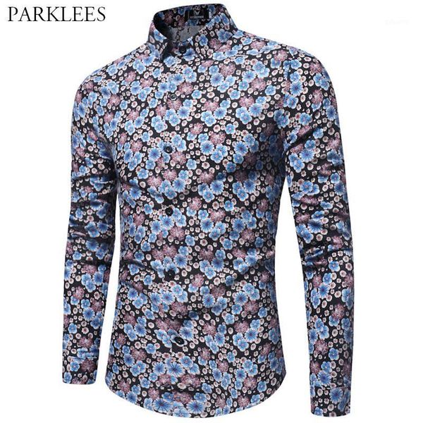 

floral printed mens shirt casual slim fit shirts for men social streetwear chemise homme button up mens long sleeve shirt camisa1, White;black