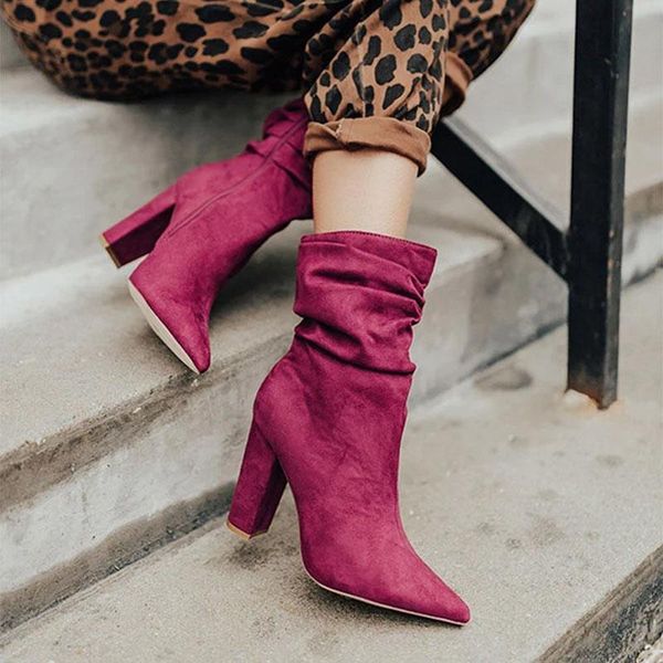 

boots women rose office lady pointed toe side zipper thread fashion khaki red 2021 spring casual female young girl, Black