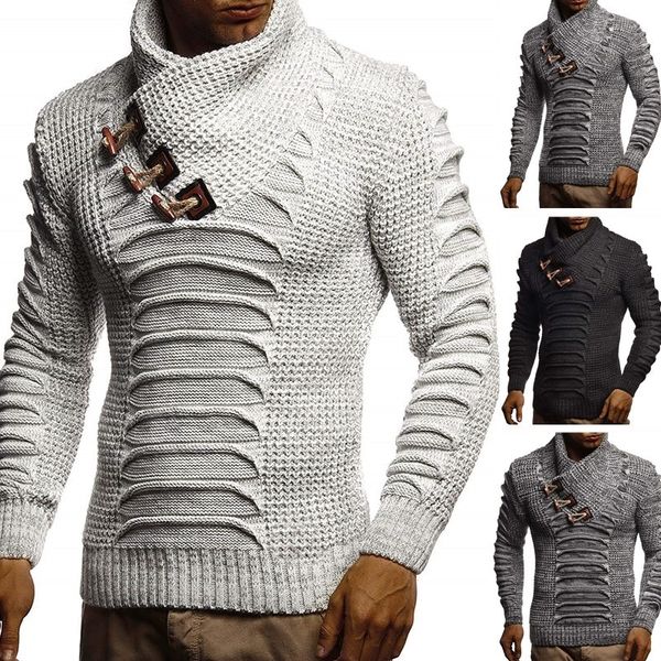 

zogaa men's sweater knitted shawl turtleneck sweater pullover winter long sleeve hip hop streetwear pullover slim man's sweater, White;black