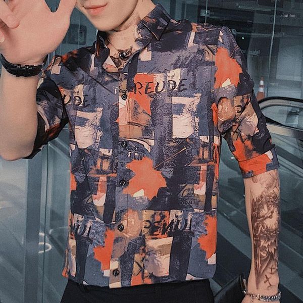 

men's casual shirts summer short sleeve slim fit business work dress men clothes print shirt korean tuxedo camisa masculina1, White;black
