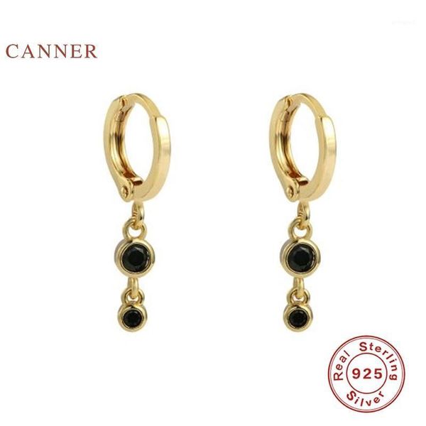 

hoop & huggie canner black diamond wild earrings hoops 925 sterling silver for women jewelry earring pendientes brincos1, Golden;silver