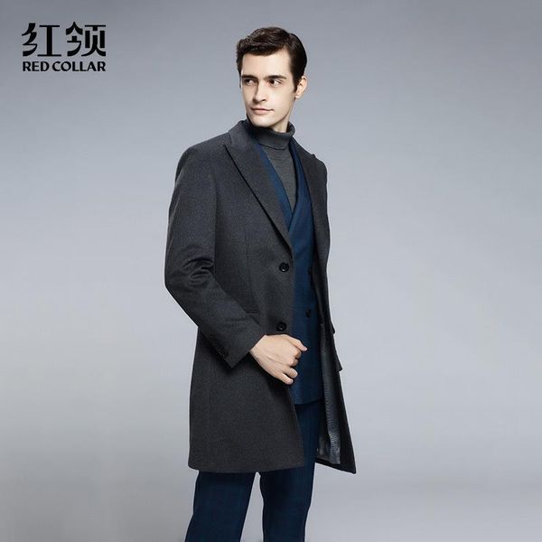 

2020 winter brand new men's thick cashmere wool coat business fashion casual long warm overcoat jackets male clothes grey m-4xl, Black