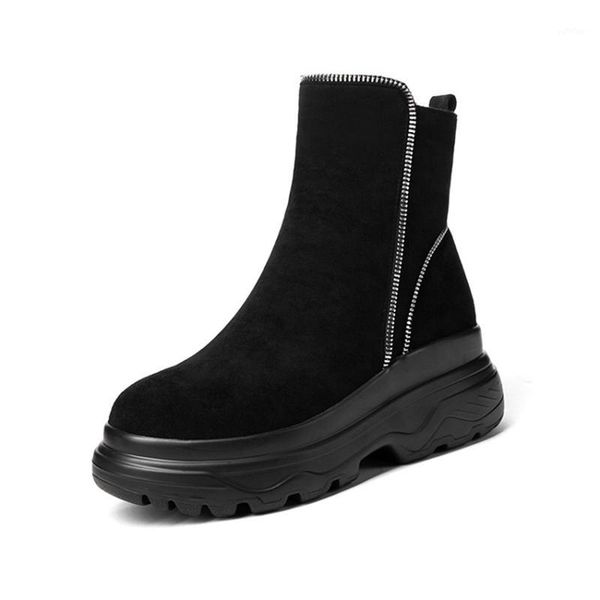 

blxqpyt 2020 ankle winter snow boots women plush warm thick bottom casual zip wedges high quaitly shoes zapatos de mujer 6218-81, Black