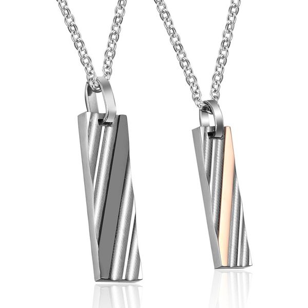 

ex243 one pair wavy striped rectangle pendant couple necklace stainless steel for lover jewelry, Silver