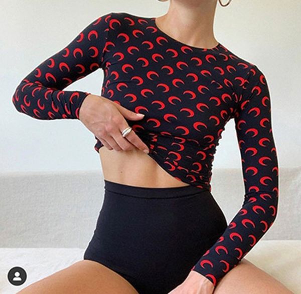 

2020 new marine serre bottoming t shirt women loog sleeve sell half moon tights tees marine serre girl t shirt, White