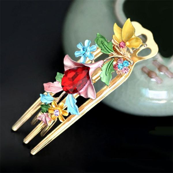 

charm women hairpin hair ornaments enamel flower hair clip jewelry crystal barrettes bride wedding accessories, Golden;silver