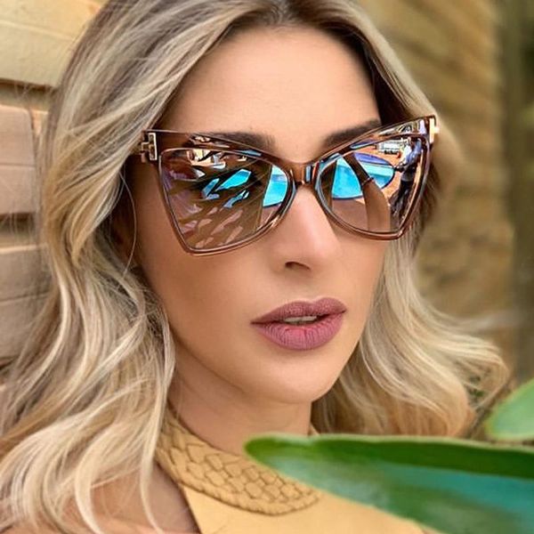 

vintage oversized cat eye sunglasses for women fashion alloy black brown sun glasses female elegant big shades men, White;black
