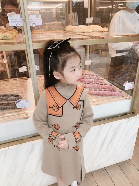 

new kids girls sweater dress winter fashion sweet baby girl knit long dresses toddler dress solid clothes, Red;yellow