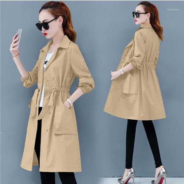

new fashion spring and autumn female trench coat casual double breasted classic long trench coat with belt windbreaker women1, Tan;black