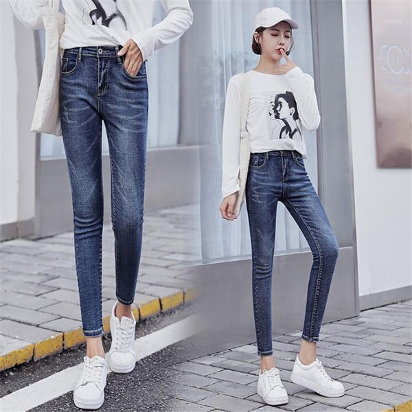 

soft denim jeans for women elastic casual washed denim pencil pants buttons skinny female bottoms blue trousers stretch jeans1