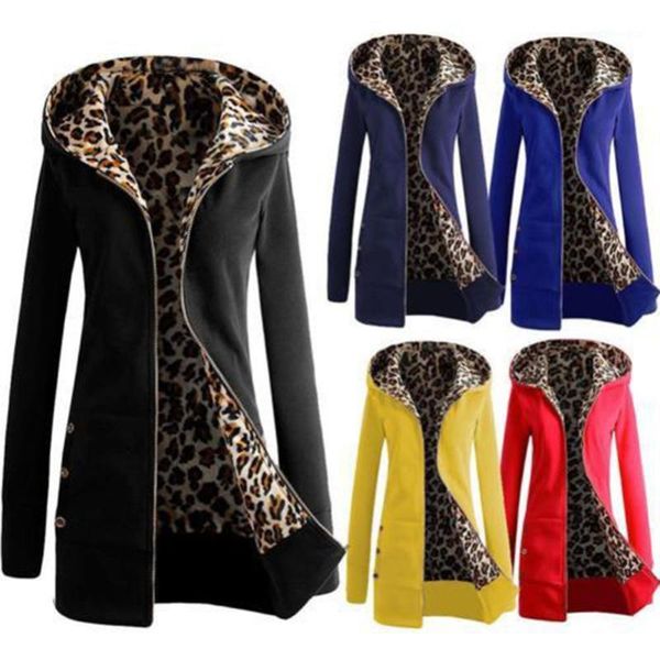 

women's hoodies & sweatshirts winter women zipper coat plus size long sleeve yellow oversized leopard hooded tracksuit jacket loose fem, Black