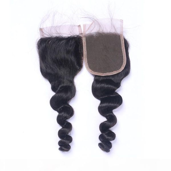 

lace closure loose wave 100% virgin brazilian hair weave closure 4x4 lace closure hair piece three part lace natural color 8-20 inch, Black