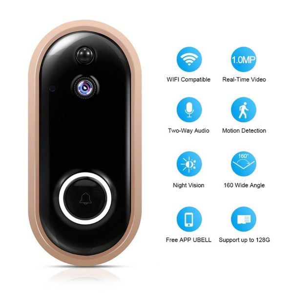 

smart home wifi doorbell 720p security camera with two-way audio ir night vision pir motion detection wireless doorbell