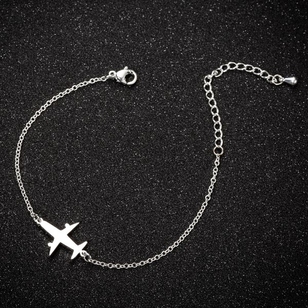 

women's minimalist fashion accessories stainless steel cartoon airplane bracelet with wings, Black