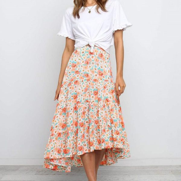 

hirigin spring summer women beach boho floral skirts 2021 fashion ladies casual street homewear holiday skirts s-xl1, Black