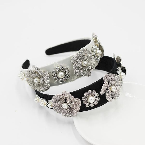 

wide-sided fashion retro style hair accessories new baroque fashion temperament luxury pearl rose flower rhinestone hair 826, Golden;silver