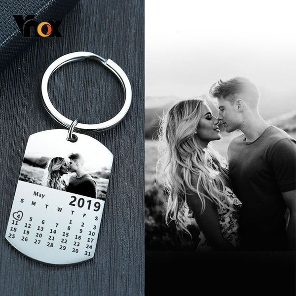 

vnox personalized p calendar key chain love date gifts for lovers promise stainless steel souvenir id tag custom jewelry, Bronze;silver