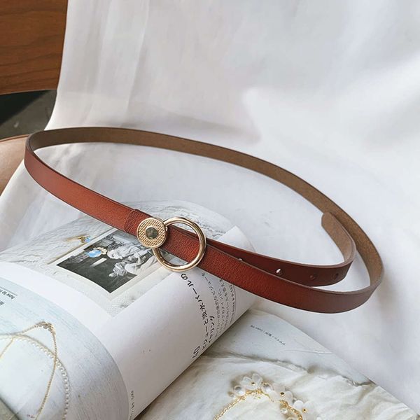 

korean round smooth buckle thin belt women's decorative dress with skirt and leather strap, Black;brown