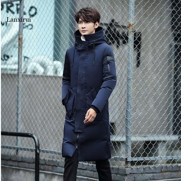 

hooded long winter duck down parkas men casual clothing outwear down jackets male thick coat fashion puffer jacket jk-6241, Black