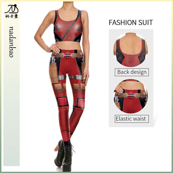 

elastic new tight fashion digital suit leggings printed vt two piece set, Black