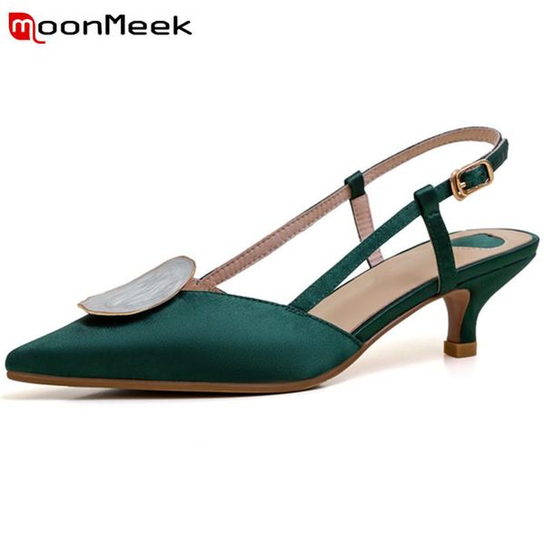 

moonmeek 2020 new arrival silk women sandals buckle pointed toe thin heels party wedding shoes elegant summer ladies sandals, Black