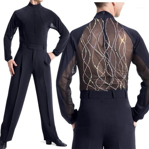 

latin dance male perspective mesh shiny rhinestones competition wear tango salsa cha cha men performance clothes dnv135781, Black;red