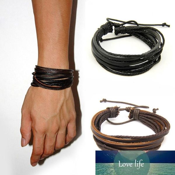 

male fashion mens bracelets five wax ropes handmade leather brown color bracelet drop shipping, Golden;silver