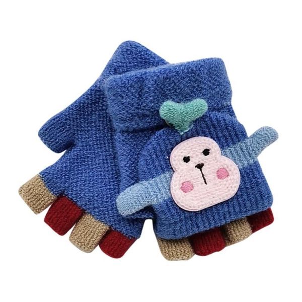 

toddler baby winter warm knitted convertible flip fingerless mittens gloves handschoenen kids children boys girls mittens, Blue;gray