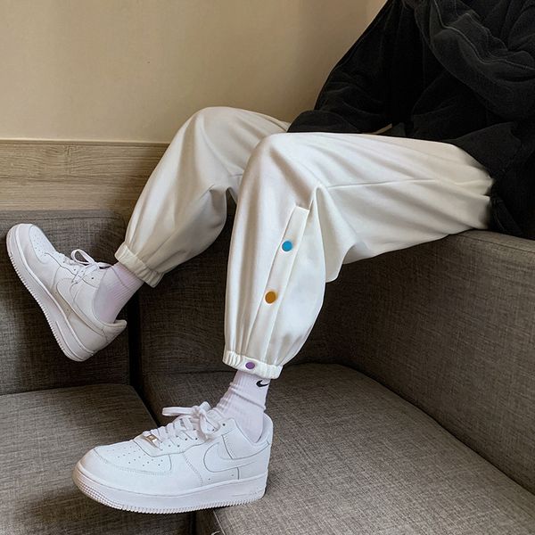 

spring 2021 new casual men's button sports pants, young couple's same fashion pants, Black