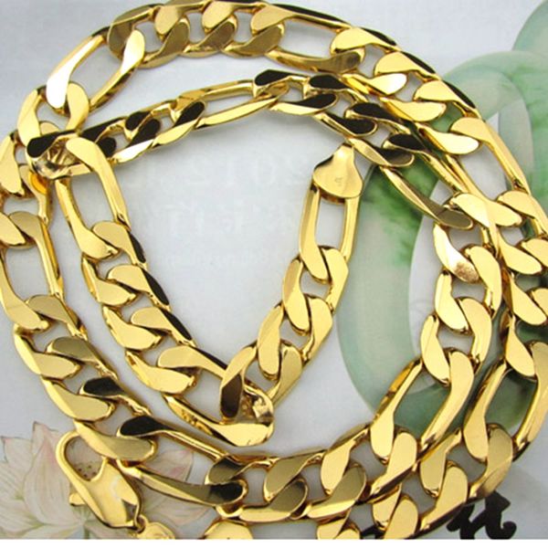 

classic necklace mens chain 18k yellow gold filled solid figaro chain mens accessories gift 24 inches thick chunky necklace, Silver