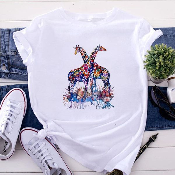 

2020 new summer giraffe print t shirts for women harajuku casual t-shirt lady short sleeve cute tees shirt female clothing, White
